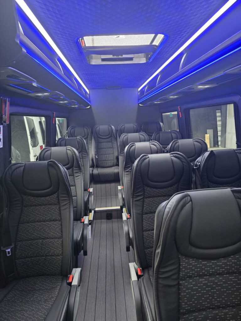 Minibus rental Belgrade with driver Sprinter interior Serbian Ride